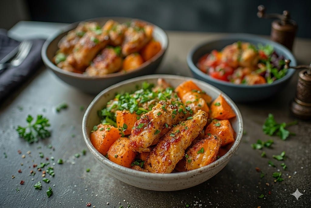 Maple Dijon Chicken & Sweet Potato Bowls