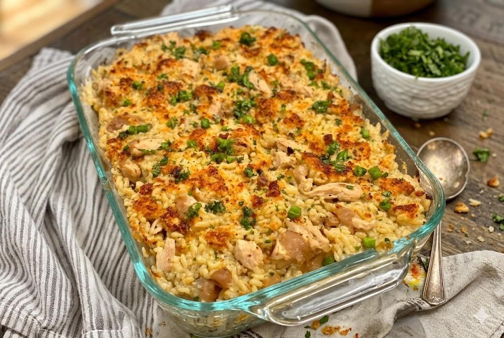 French Onion Chicken Orzo Casserole Easy