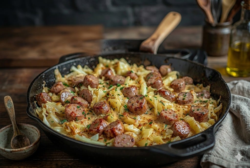 keto creamy sausage and cabbage skillet