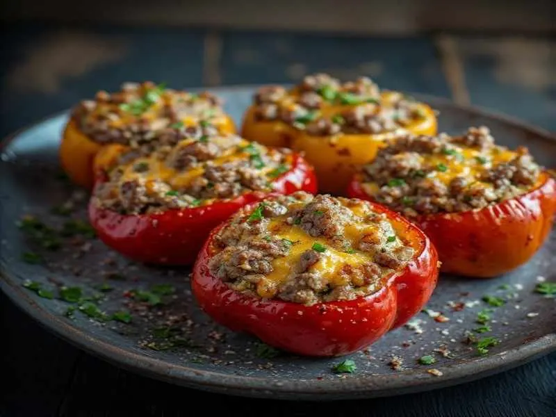 Easy Keto Philly Cheesesteak Stuffed Peppers