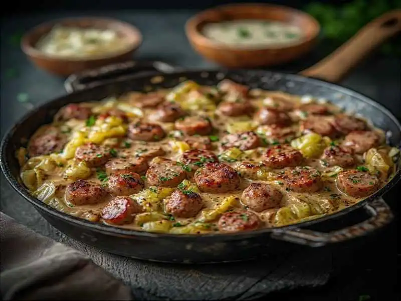 Keto Creamy Sausage and Cabbage Skillet