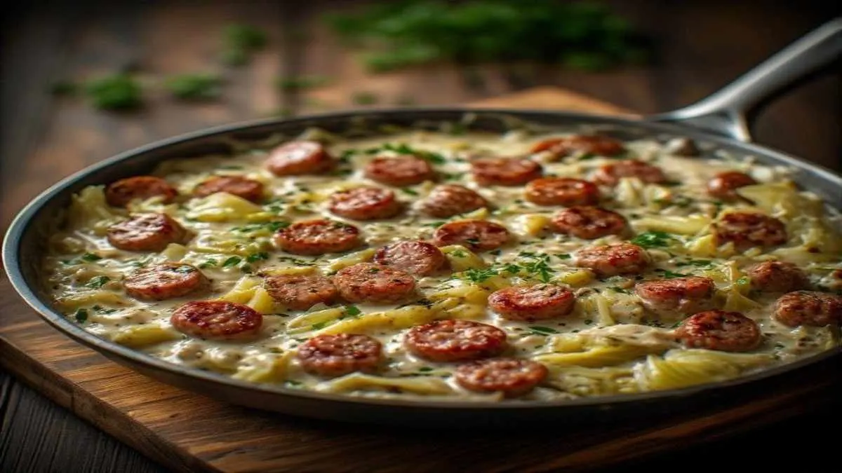 Keto Creamy Sausage and Cabbage Skillet