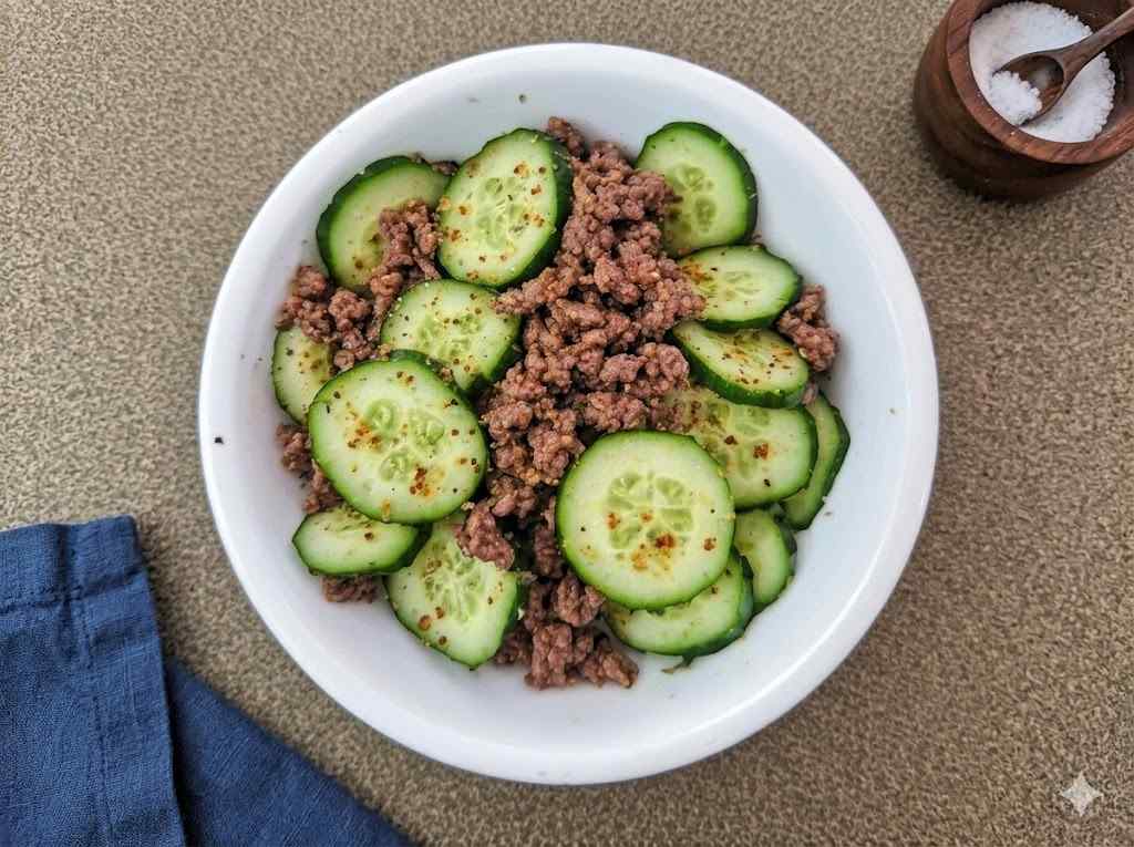 Spicy Keto Korean Ground Beef with Cucumber Salad