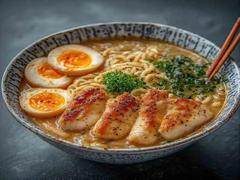 creamy garlic chicken ramen bowl