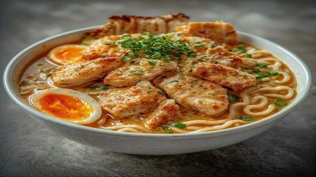 creamy garlic chicken ramen bowl