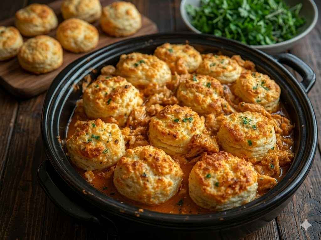 crockpot chicken and dumplings cheddar bay biscuits