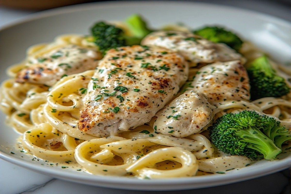 creamy keto chicken alfredo with broccoli