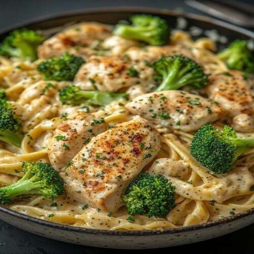creamy keto chicken alfredo with broccoli