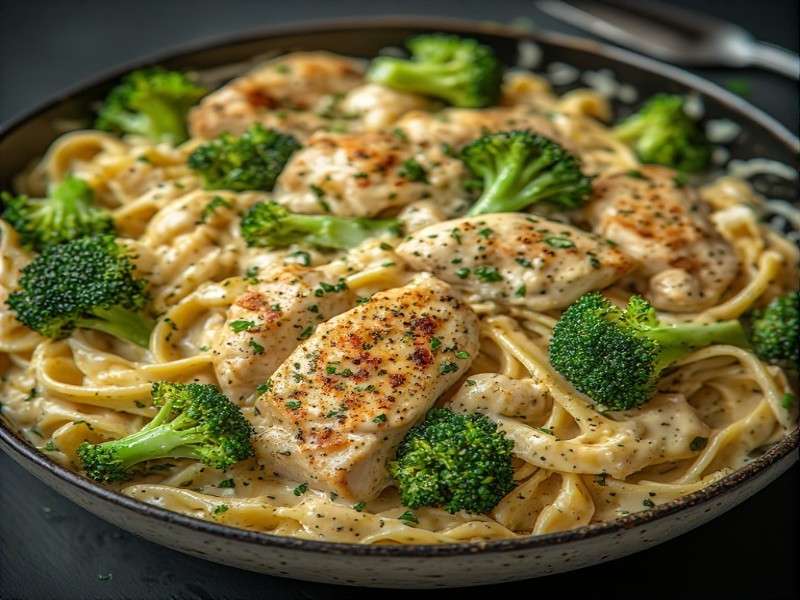 creamy keto chicken alfredo with broccoli