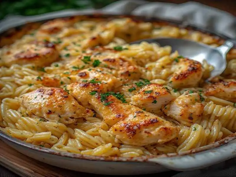 french onion chicken orzo casserole easy