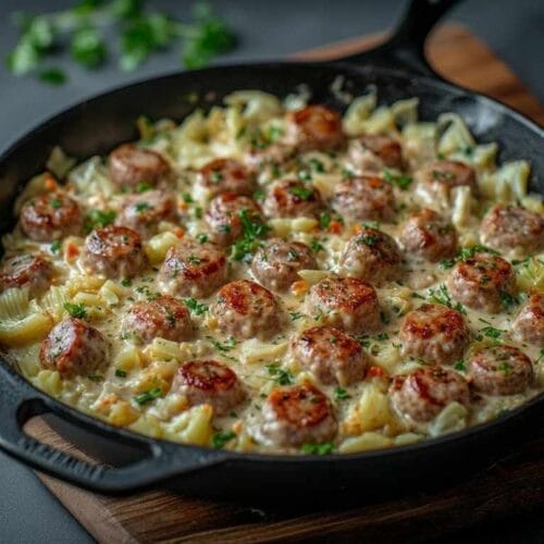 keto creamy sausage and cabbage skillet