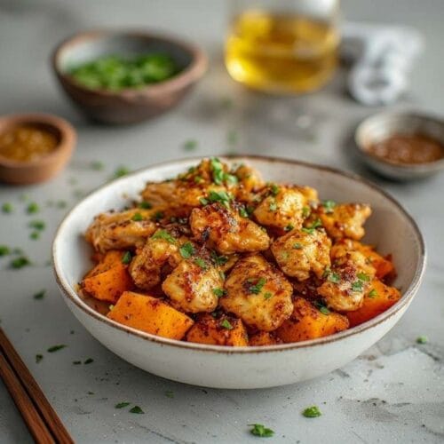 Maple Dijon Chicken & Sweet Potato Bowls