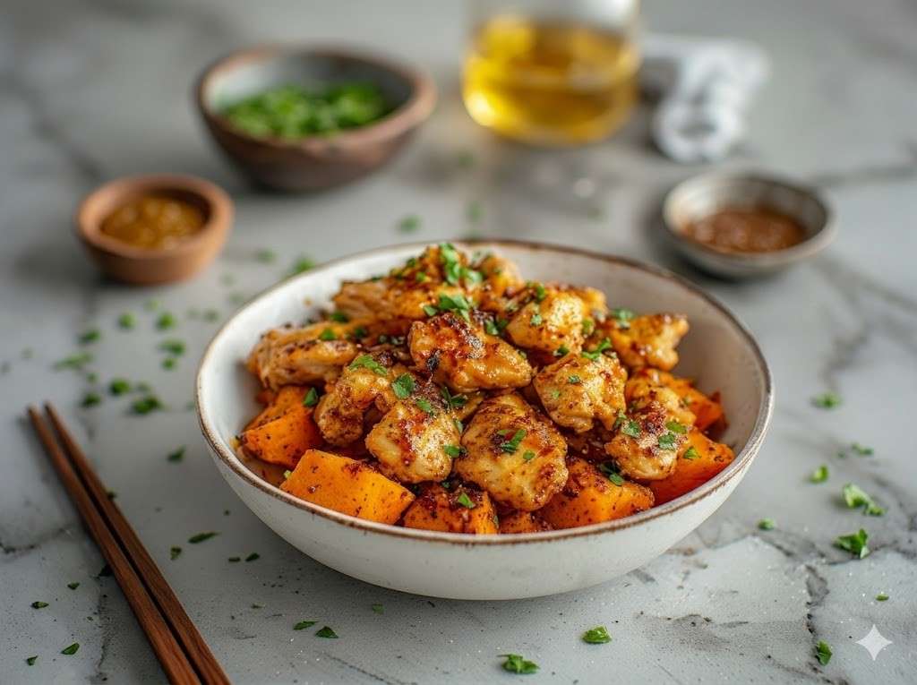 Maple Dijon Chicken & Sweet Potato Bowls