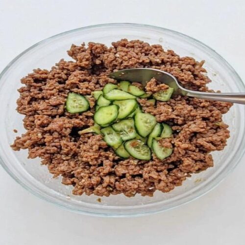 spicy keto korean ground beef with cucumber salad