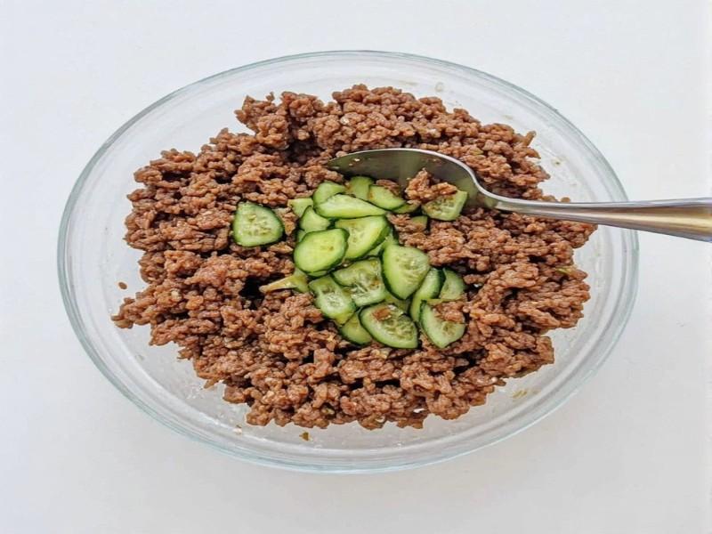 spicy keto korean ground beef with cucumber salad