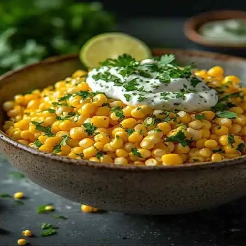 Corn Bowl with Cilantro Cream Sauce