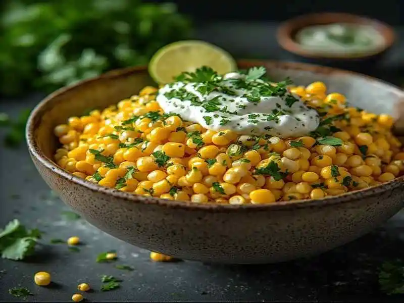 Corn Bowl with Cilantro Cream Sauce