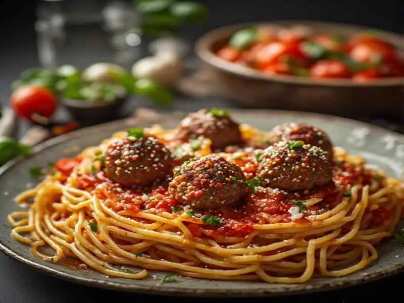 baked spaghetti and meatballs ricotta

