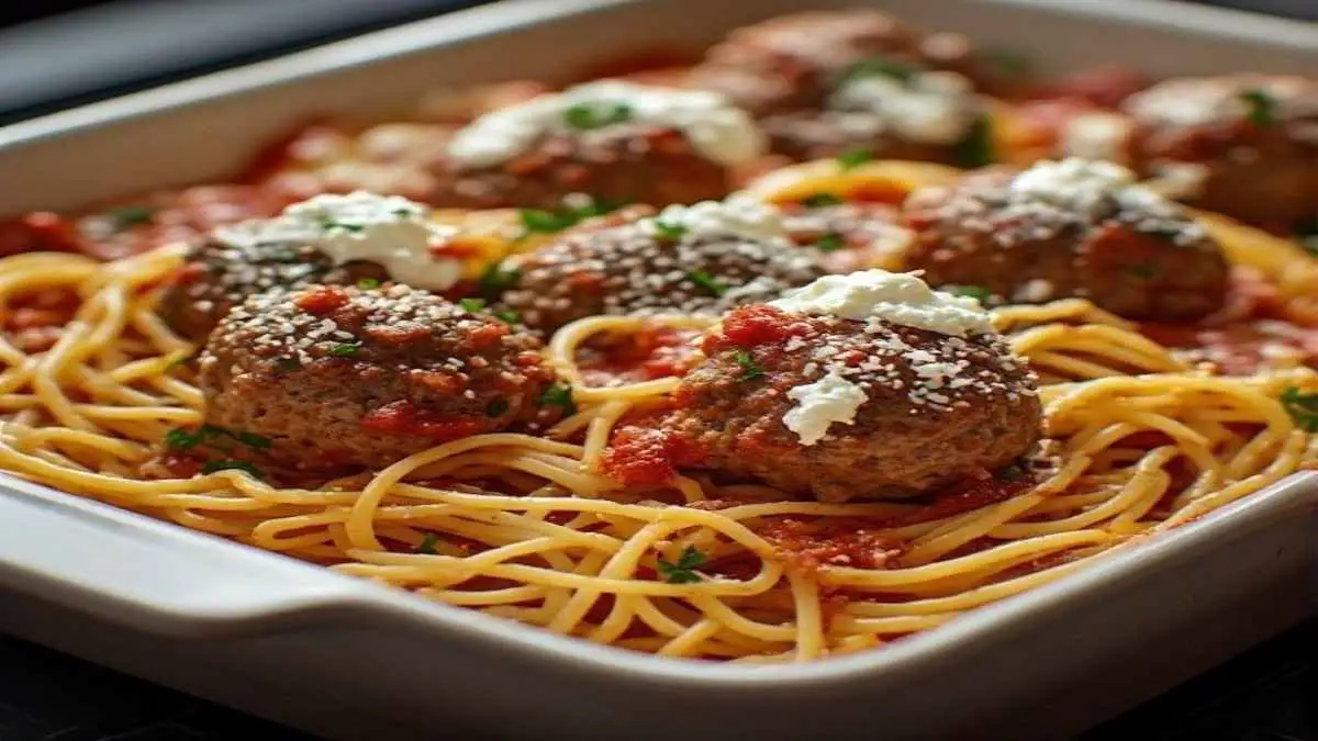 baked spaghetti and meatballs ricotta