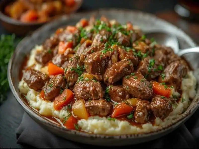 beef stew crock pot recipes over mashed potatoes