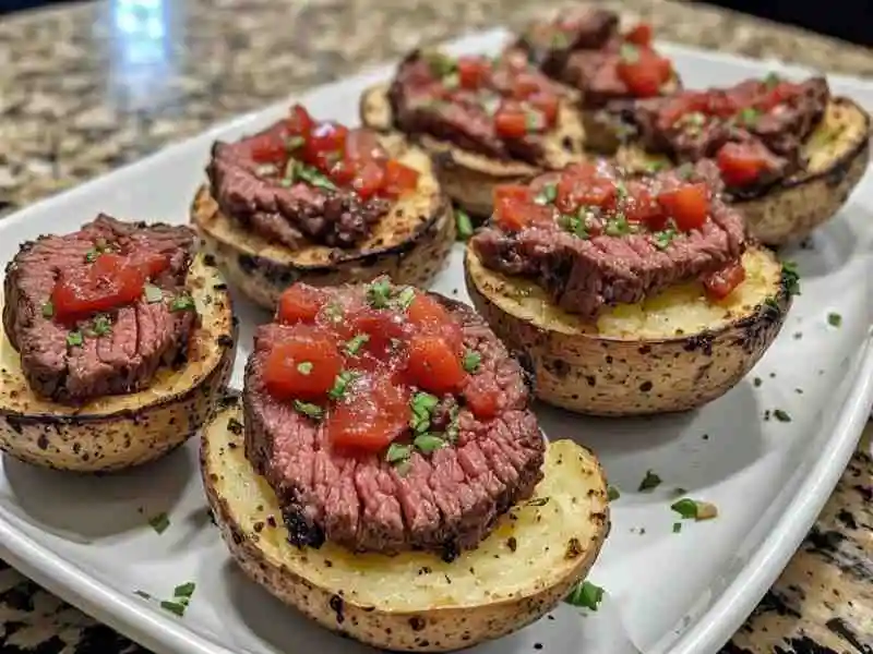 burnt pellet BBQ steak loaded potato skins
