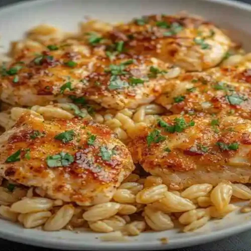 French Onion Chicken and Orzo Casserole