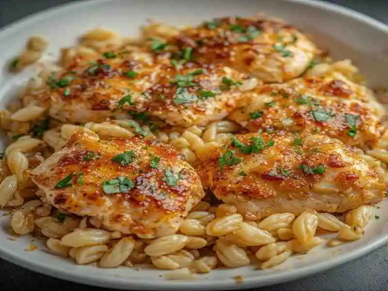 French Onion Chicken and Orzo Casserole