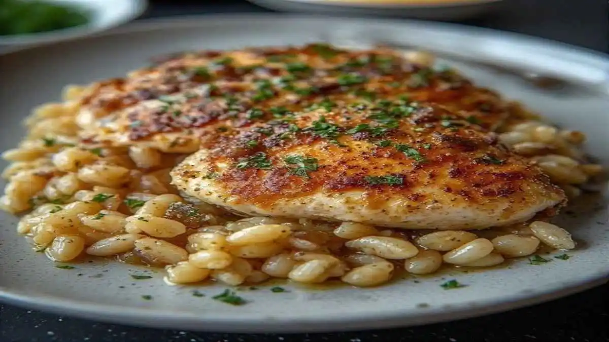 French Onion Chicken and Orzo Casserole