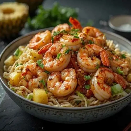 Hoisin Shrimp Pineapple & Cabbage Stir-Fry with Rice Noodles