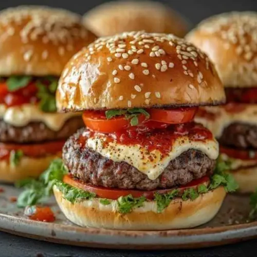 keto feta burgers with tomato cream sauce