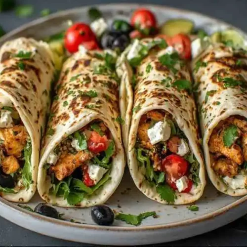 Mediterranean Greek Chicken Wraps with Feta and Olive Sauce