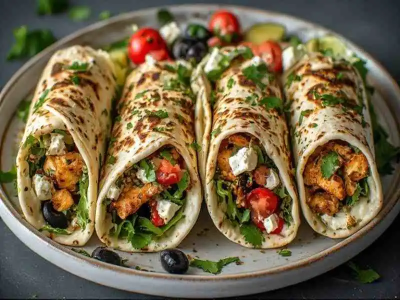 Mediterranean Greek Chicken Wraps with Feta and Olive Sauce