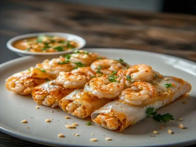 shrimp spring rolls with peanut sauce
