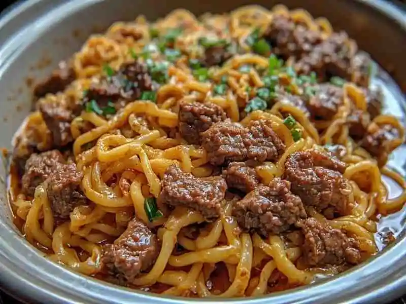 sticky beef noodles crockpot