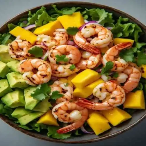 shrimp avocado mango bowls