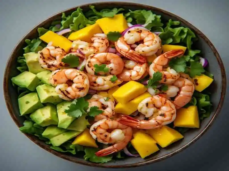 shrimp avocado mango bowls