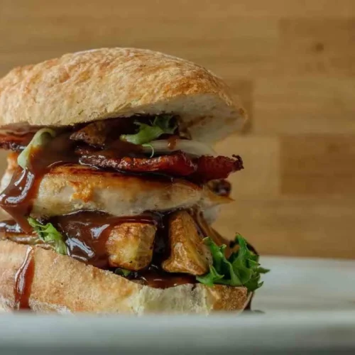 Juicy seasoned chicken breast slices for burger bowl