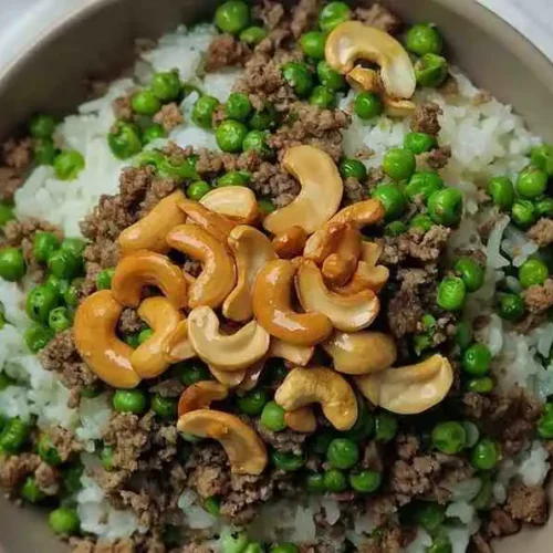 Hot honey ground beef rice bowl with toppings